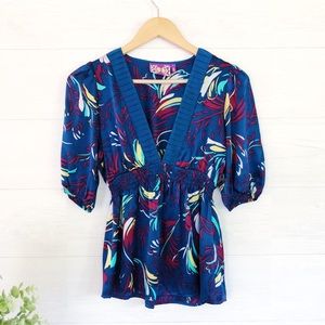 Yumi Kim Blue Red V Neck Blouse 736